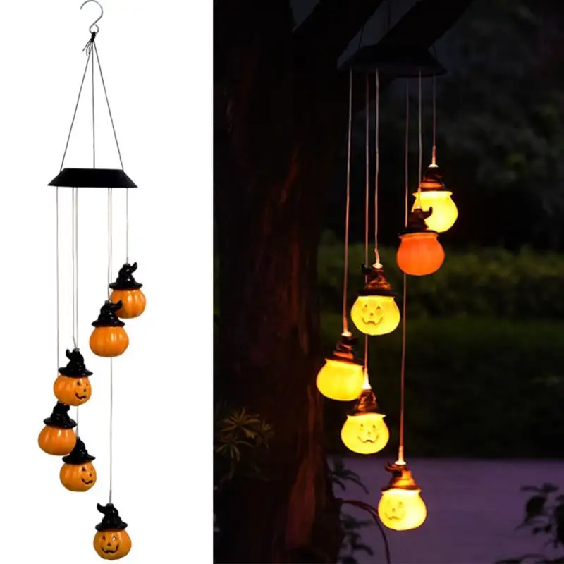 

LED Solar Wind Chime Light Halloween Spiral Pumpkin Garden Lamp Waterproof Outdoor Wind Chime Light for Patio Yard Garden