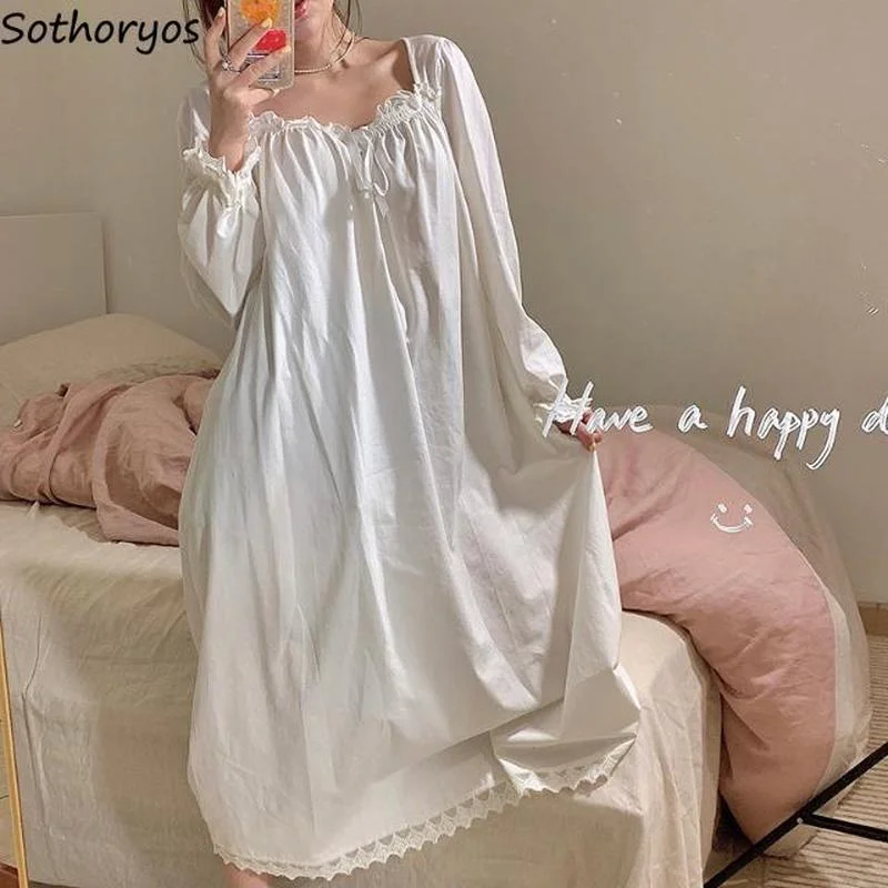 

Nightgowns Women Kawaii Solid Lace Patchwork Edible Tree Fungus Females Home Wear Sleepshirt Popular S-4XL Elegant Comfortable