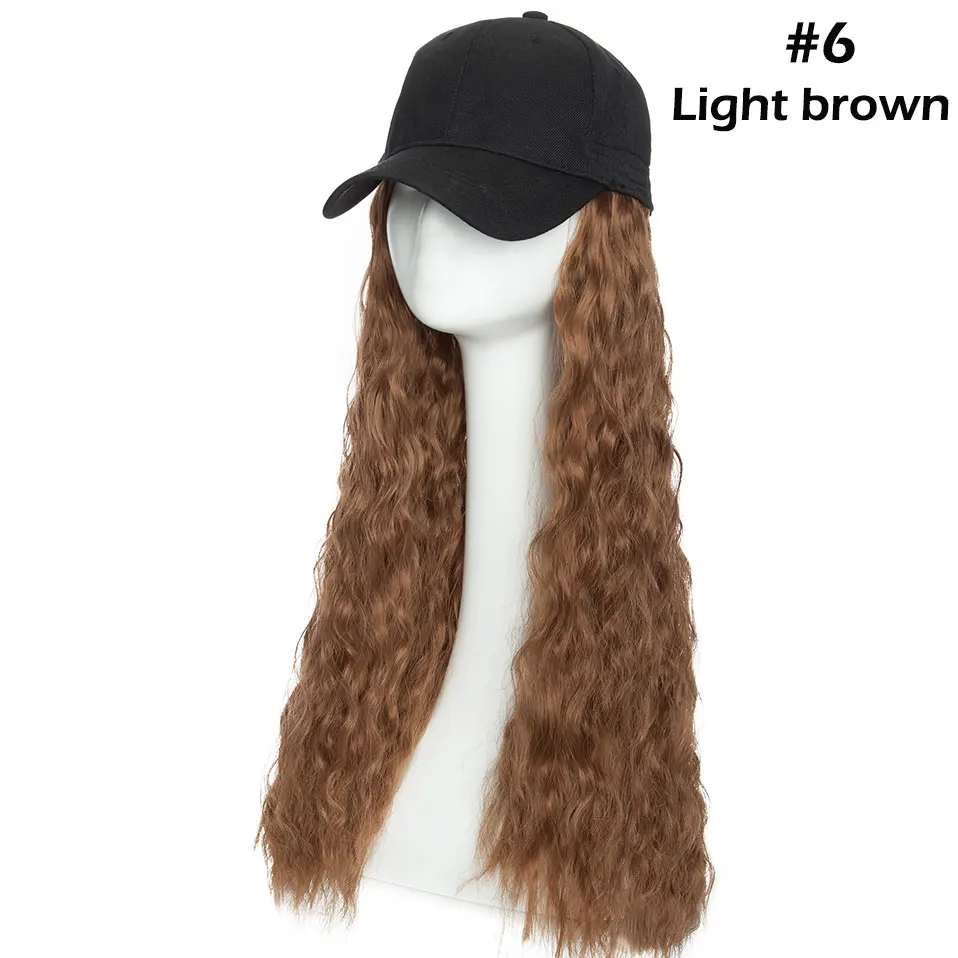 light brown Snoilite 1" волнистая бейсбольная кепка для волос удлиняющие синтетические волосы с черной кепкой интегрированная шапка с волосами для волос стиль девушки волос - Цвет: light brown