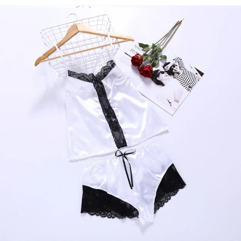 Пикантная Женская кружевная Пижама ночная рубашка Женский Топ без рукавов шорты