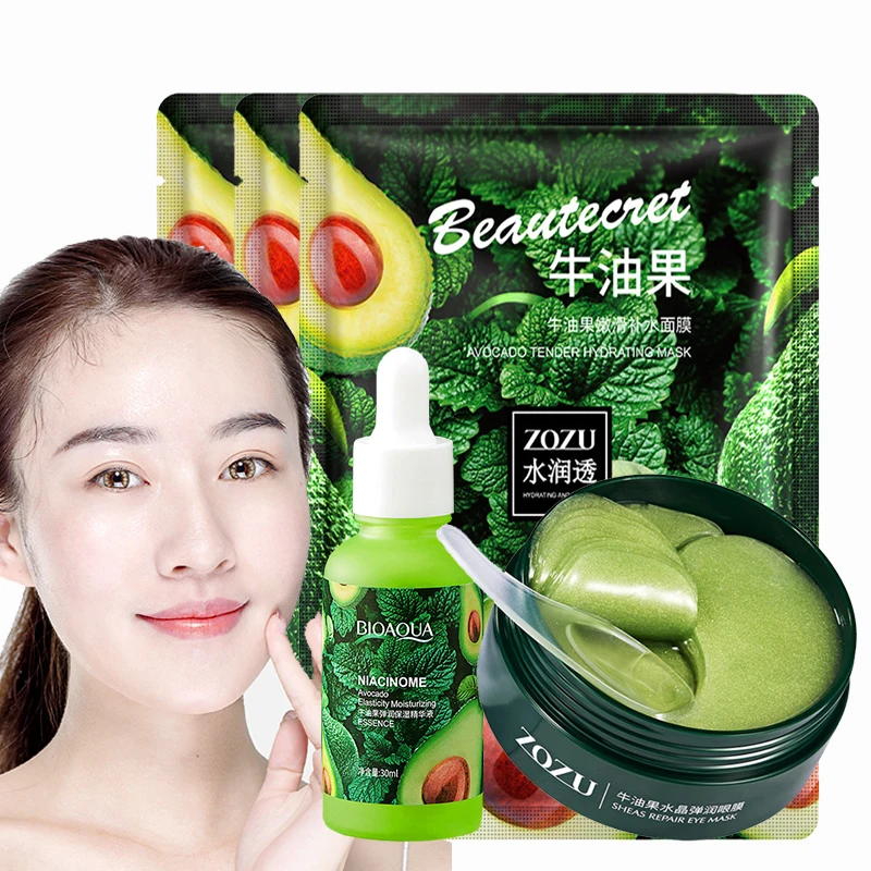 Avocado Essenz Hautpflege Set Feuchtigkeitsspendende Gesicht Serum & Anti-falten Kollagen Augenklappen & Anti-aging Gesichts maske Make-Up Anzug