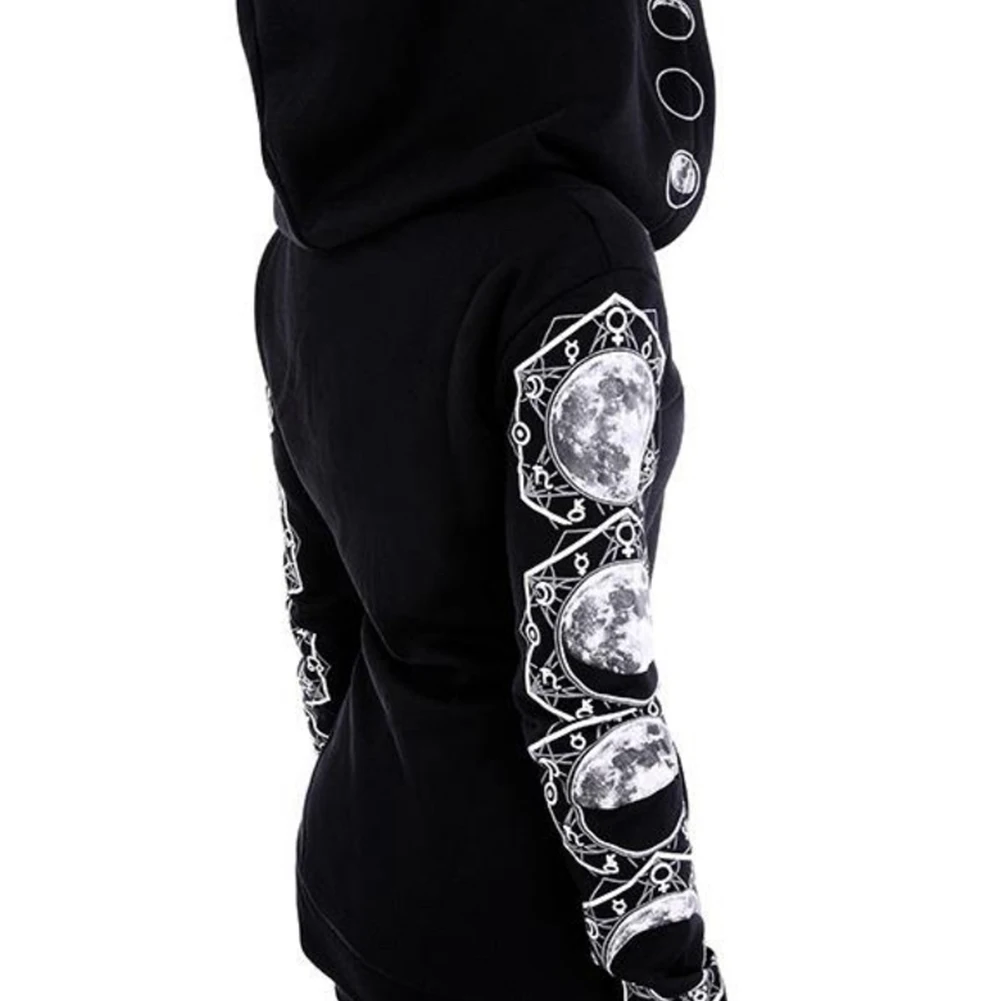 1 шт. модная Женская толстовка с капюшоном принтом Луны пальто на молнии длинным