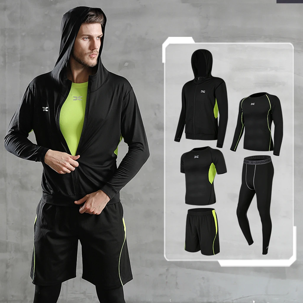 

XMTOPYE 5 Pcs/Set Men's Tracksuit Gym Fitness Compression Sports Suit Clothes Running Jogging Sport Wear Exercise Workout Tights