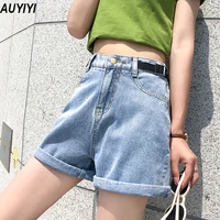 auyiyi 2021 fashion new shorts plus size womens fat mm elastic waist casual loose denim shorts s 5xl