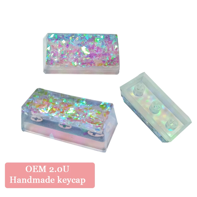 

OEM 2.0U HandmadeResin Personalized Custom Translucent Pink Sequins Cross Shaft Mechanical KeyCap Gift For Friends