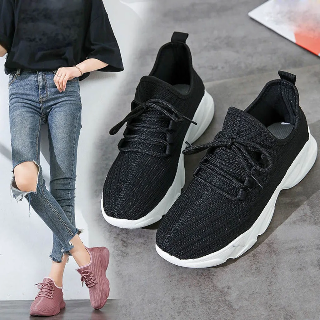 Женские кроссовки на платформе спортивная обувь шнуровке дышащая сетчатая