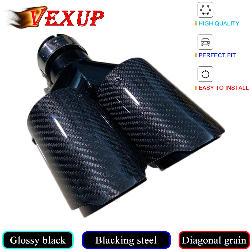 Автомобильный диагональный глянцевый черный глушитель из углеродного волокна