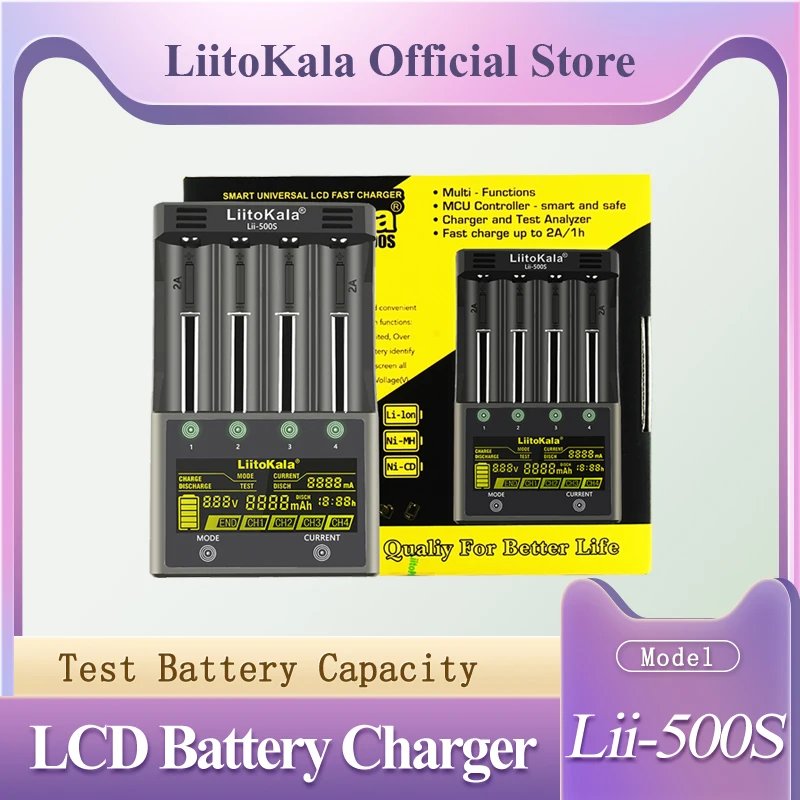 

LiitoKala lii-500S lii-500 lii-600 LCD 3.7V 1.2V 18650 26650 21700 Battery Charger with screen Test the battery capacity
