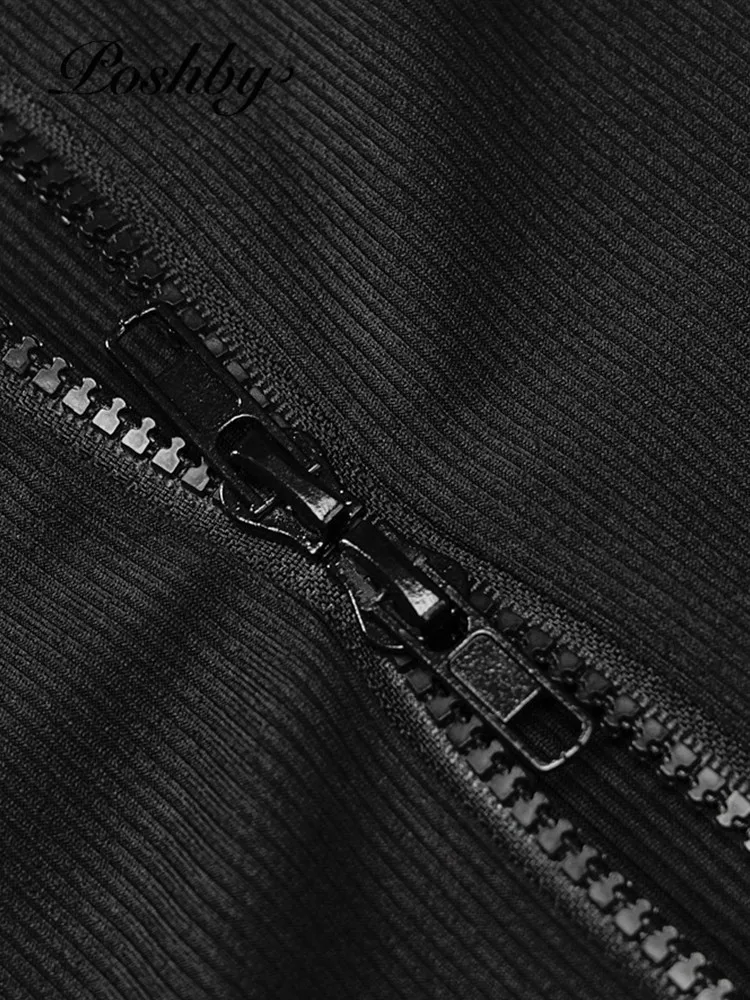 

Poshby O-Neck Sleeveless Zip Up Bodycon Black Dress Summer Streetwear Party Club Women Clothing 2021 Elegant Midi Dresses Y2k