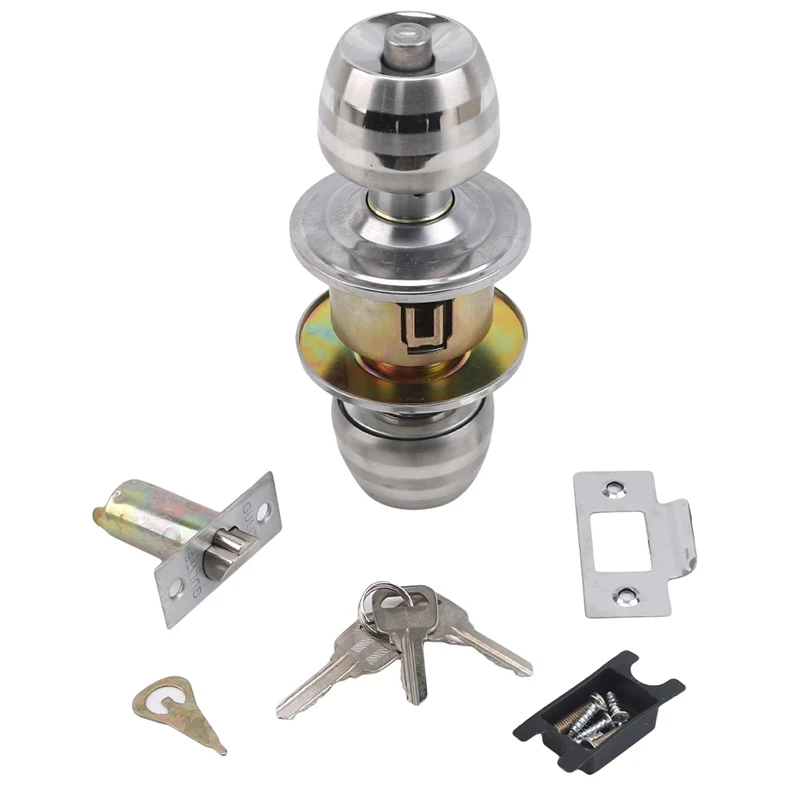 

4 PCS Stainless Rotation Round Door Knobset Handle Entrance Passage Lock With Key for Household Bedrooms Living Rooms Bathrooms
