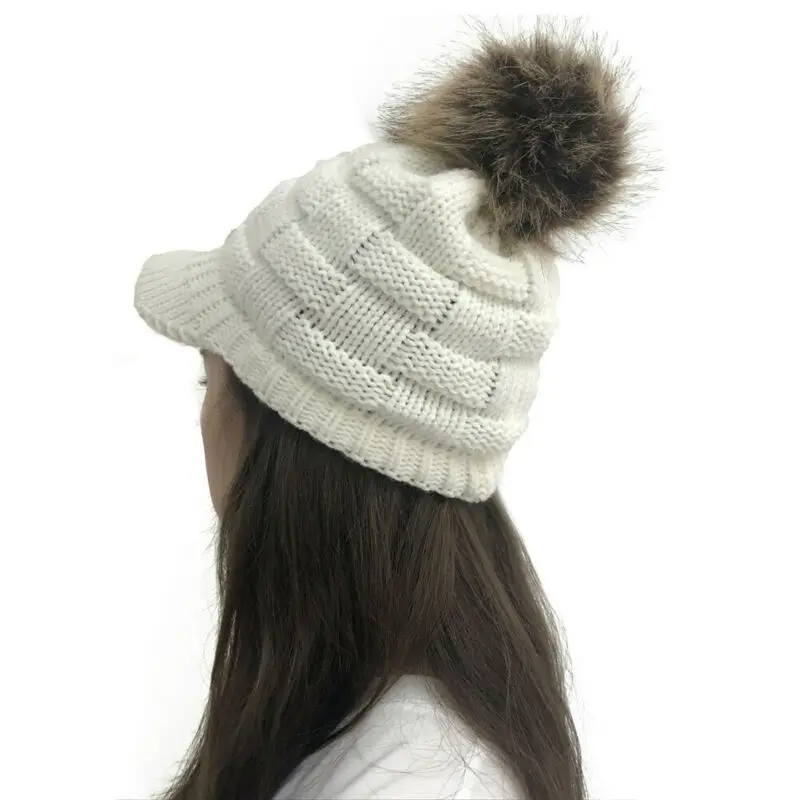 Дамская вязаная шапка с утиным язычком Модный женский теплый вязаный шерстяной