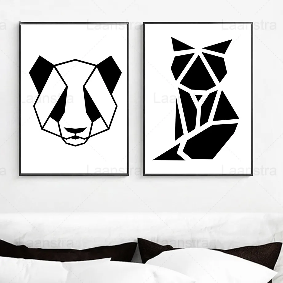 

Geometric Cutting Decorative Painting Panda Black and White Simple Home Decoration Canvas Painting Living Room Wall Decoration