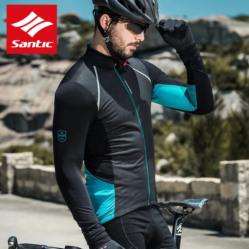 Santic для мужчин куртки Велосипедный спорт пальто MTB осень-зима теплая