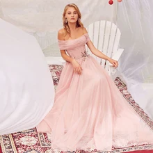 Robe De bal Vintage en Tulle, longue, épaules dénudées, ligne A, Robe De soirée formelle, Corset De célébrité, élégante  (4)