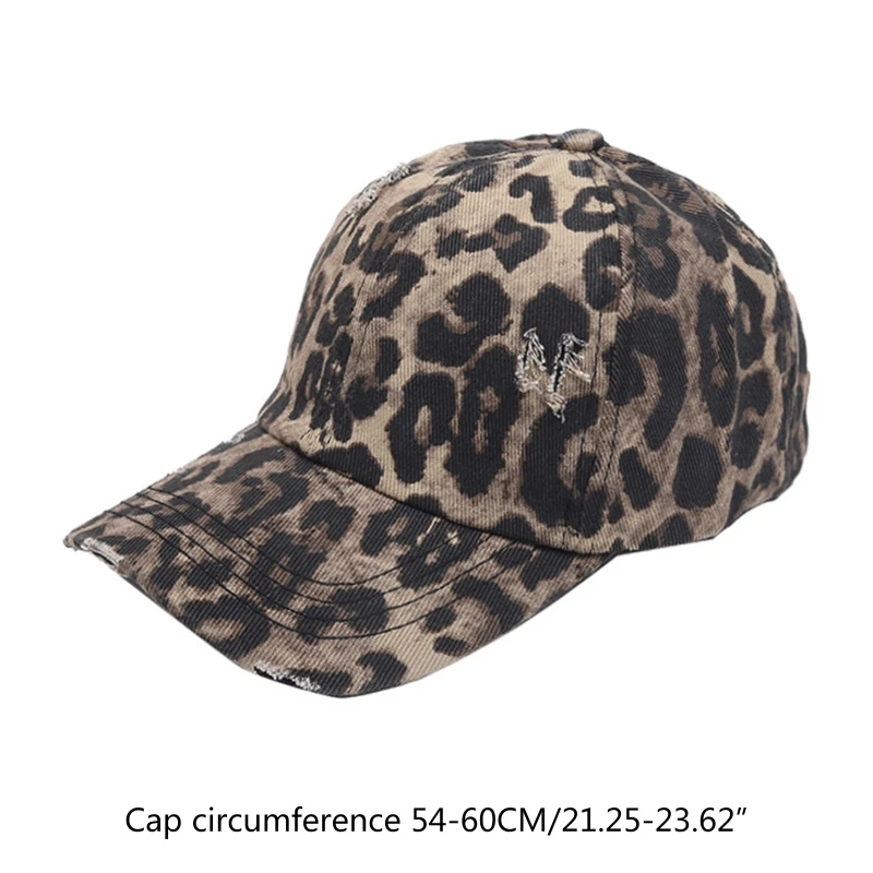 

Women Vintage Washed Ripped Leopard Baseball Cap Criss Cross Ponytail Dad Hat