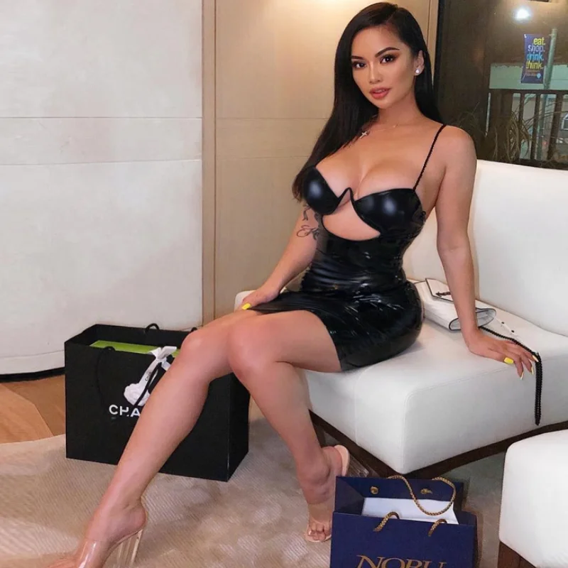 

2021 Summer Women Dress Sling Hollow Out New Fashion Backless Low-cut Sexy Tight Slimming Female Beach Holiday Party Mini Dress