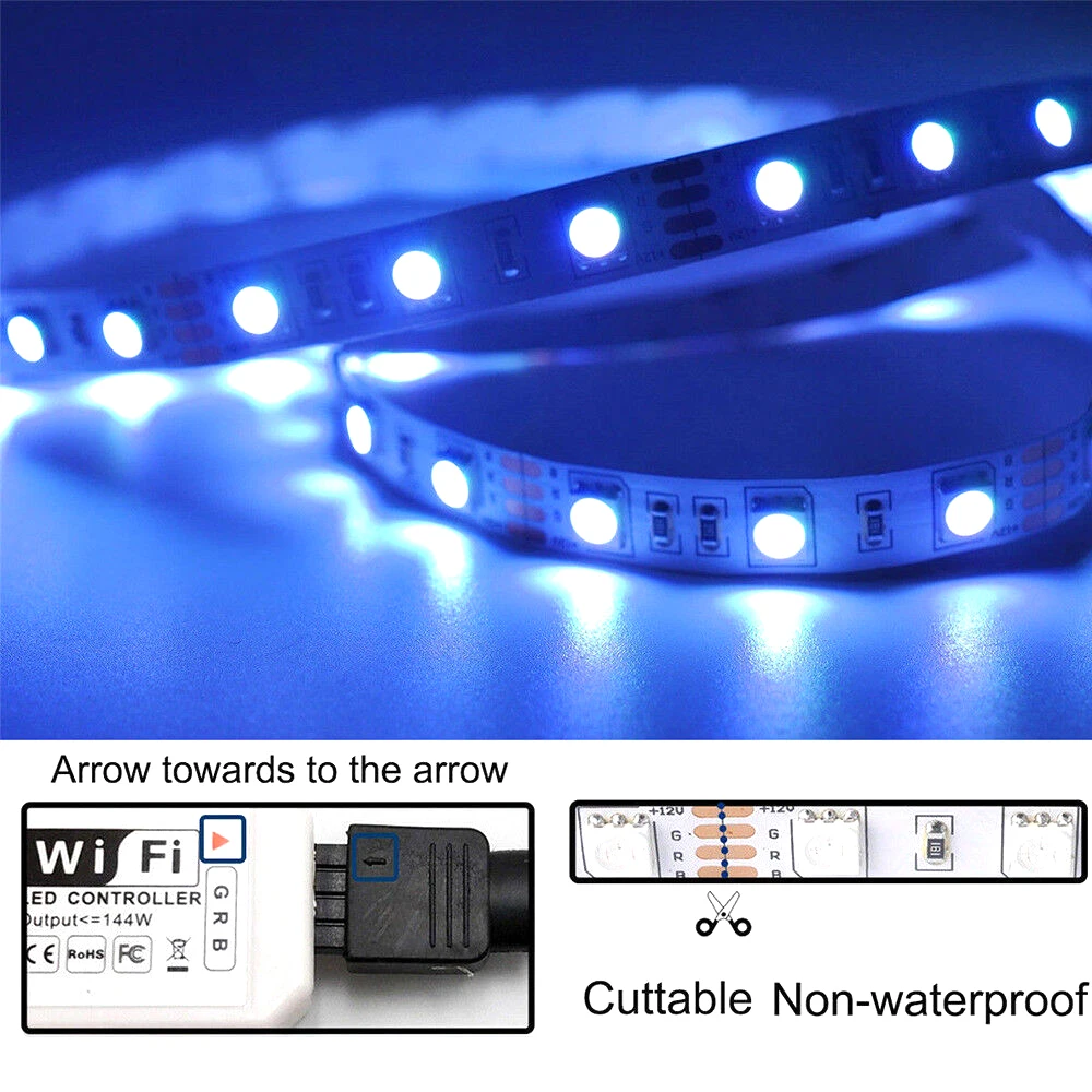 Умные световые ленты 5 м с Wi-Fi светодиодные изменением цвета 5050 RGB совместимы Amazon
