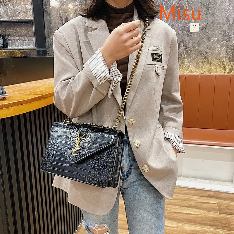 

Luxury Women Designer Retro Crocodile Messenger Bags High Quality Chains Chic Crossbody Hand Bag Ladies Party Handbags