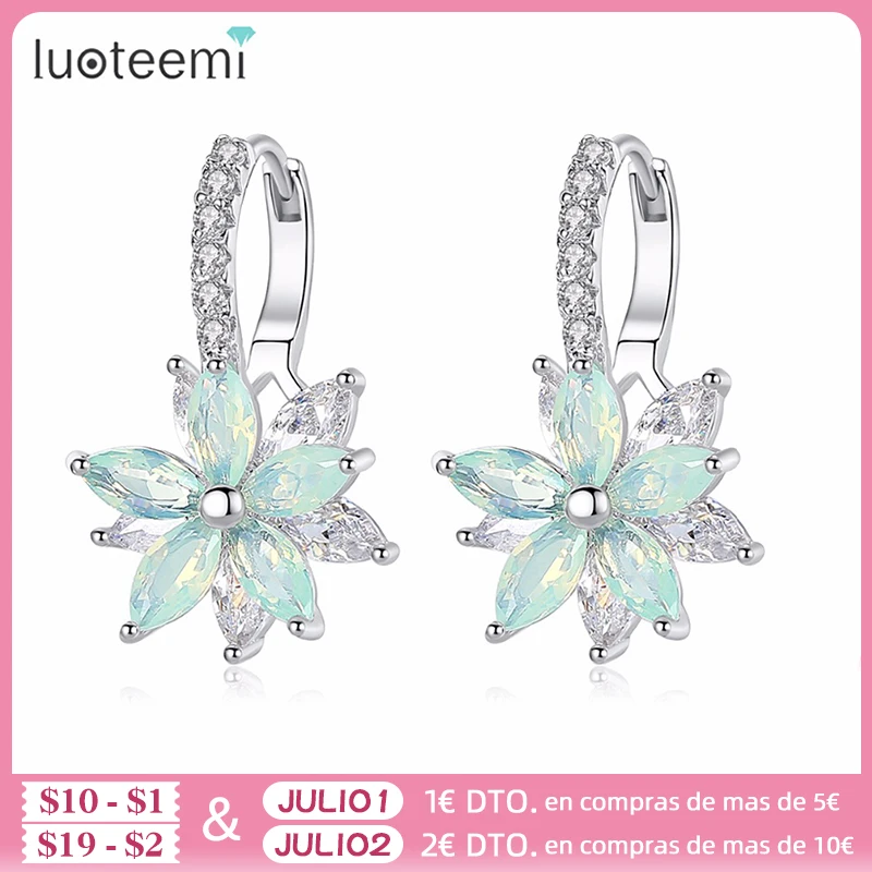 Модные серьги гвоздики LUOTEEMI с кубическим цирконием модные кристаллами в форме