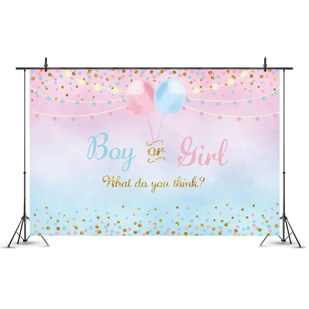 

Cute Footprint Gender Reveal Backdrop Blue Pink Stars Baby Shower Photography Background Balloon Party Decor Banner Backdrops
