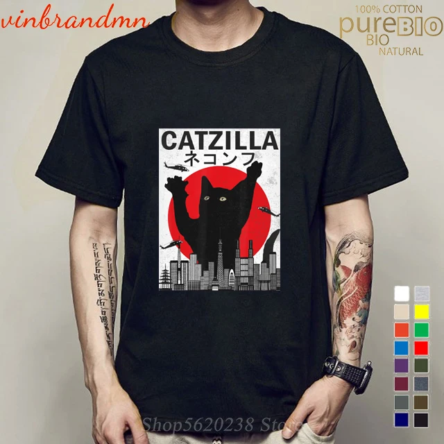 Винтажная футболка в японском стиле с изображением кота котенка и кошечки модная