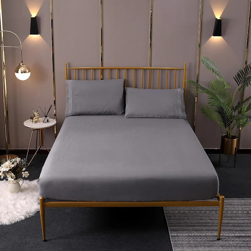 Dark gray Однотонный Подогнанный наматрасник с четырьмя углами, качественное роскошное мягкое покрывало на кровать, нижний лист, глубокий карман, эластичная лента, 180x200, 1 шт - Цвет: Dark gray