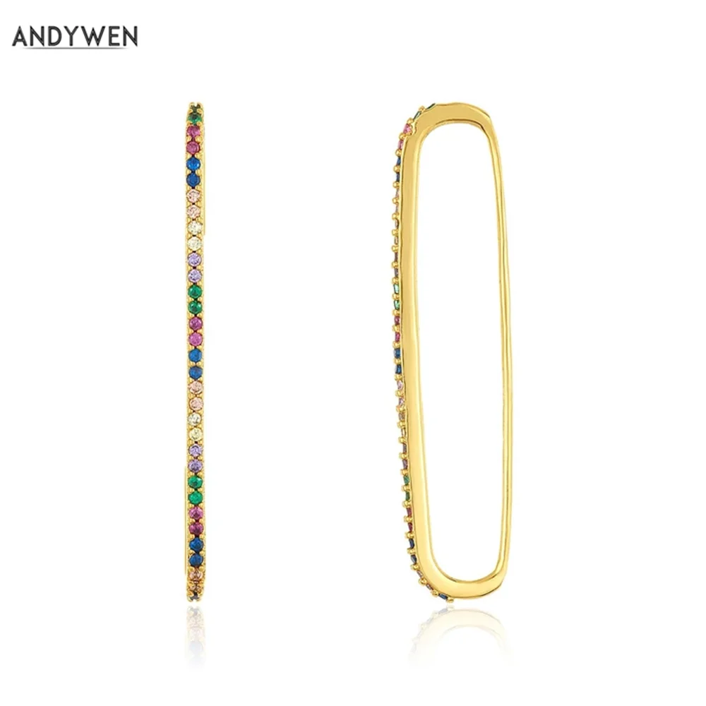 ANDYWEN 925 пробы серебряные золотые длинные серьги-клипсы серьги без проколотых ушей
