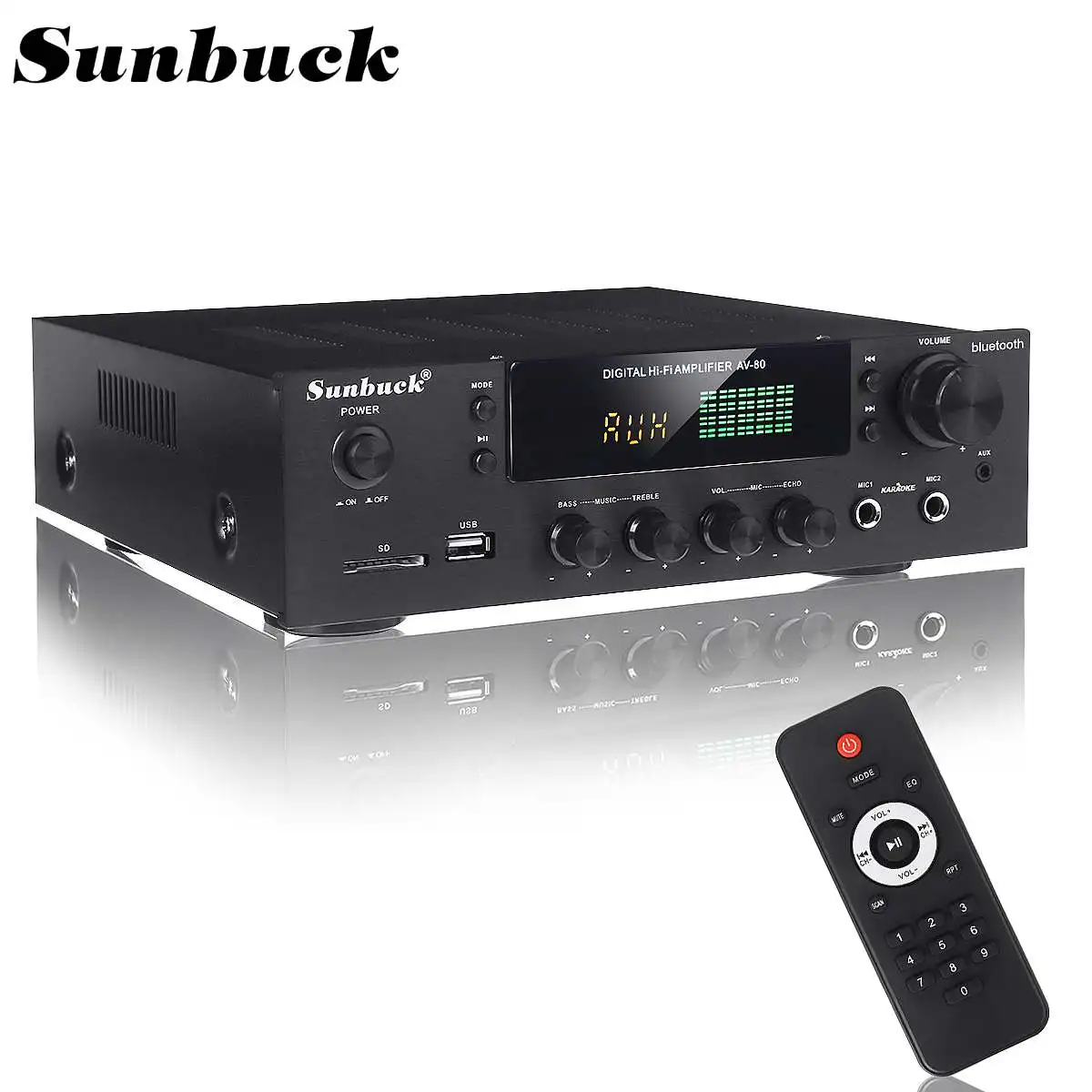 Amplificadores de Teatro em Casa Sunbuck Alta Fidelidade Bluetooth Amplificador Potência Estéreo Áudio Karaoke fm Receptor Usb sd 2 Entrada Mic 2000w