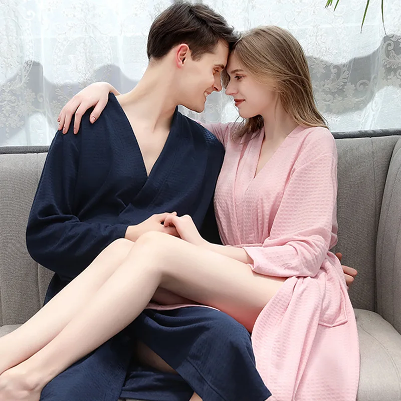 Spring, Summer Autumn Waffle Thin Bathrobe Absorbent Quick Drying Couple's Nightgown Men's and Women's Household Clothes