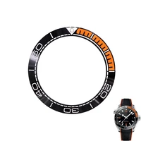 carlywet watch bezel pure ceramic black orange with silver writing 41 5mm outside for seamaster planet ocean 600m collection
