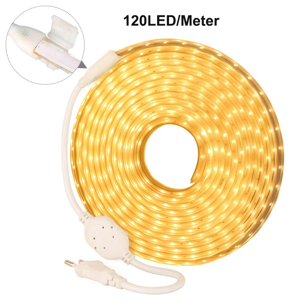 120LED Warm white SMD 2835 Светодиодная лента переменного тока 220 В Высокая безопасность Высокая яркость 120 светодиодный/м гибкий светодиодный светильник наружный водонепроницаемый светодиодный светильник - Испускаемый цвет: 120LED Warm white