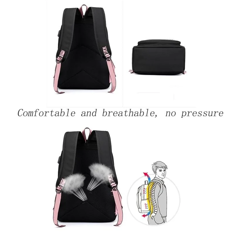 

Cute Cartoon Student Backpacks Large Capacity Breathable School Bag With USB Charging Chain Bundle Backpack For Girls