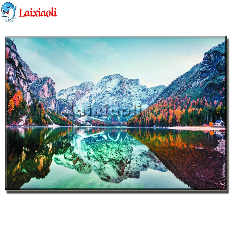 

Алмазная 5D картина «сделай сам», полноразмерная мозаика с изображением разноцветных лесов, снега, гор, квадратов, круглых страз, вышивка кре...