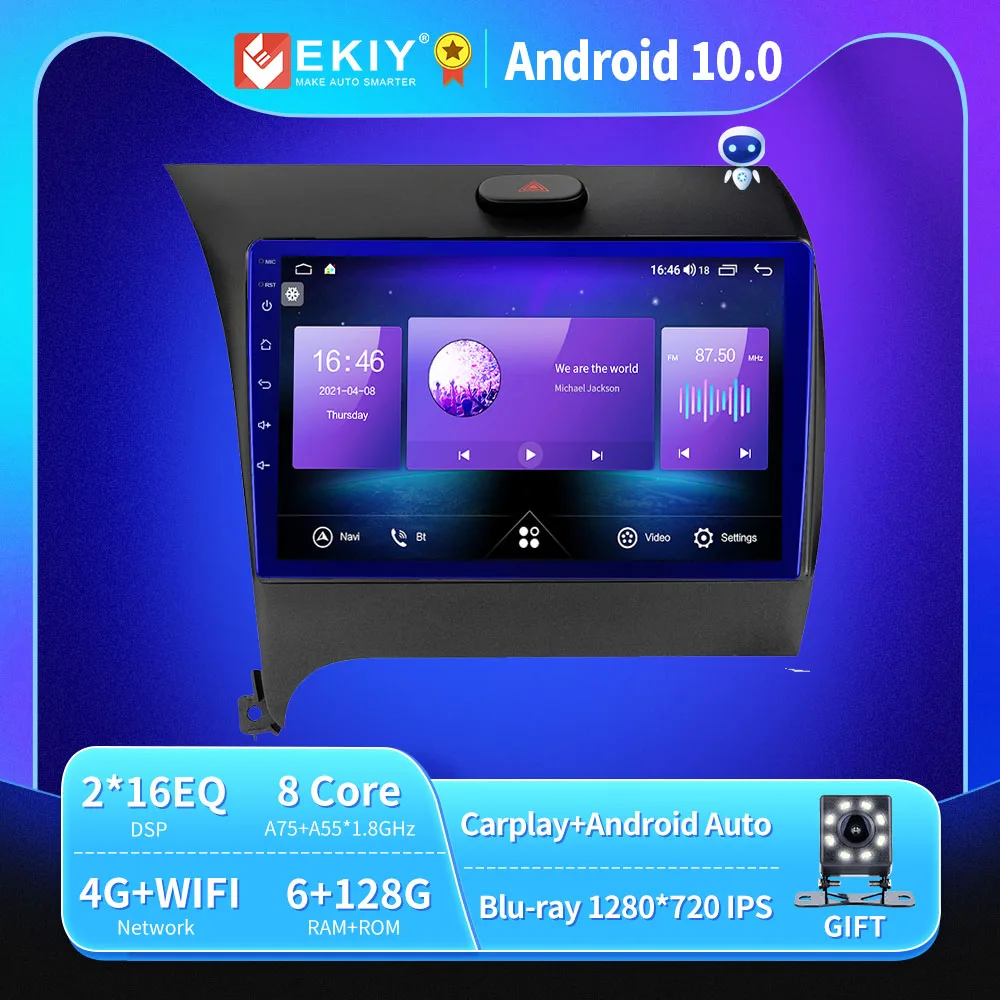 

EKIY для KIA K3 Cerato Forte 2013-2017, автомагнитола на платформе Android 10, автомобильное радио Blu-Ray 1280*720, IPS, QLED, видеоплеер, GPS-навигатор, BT, no 2din
