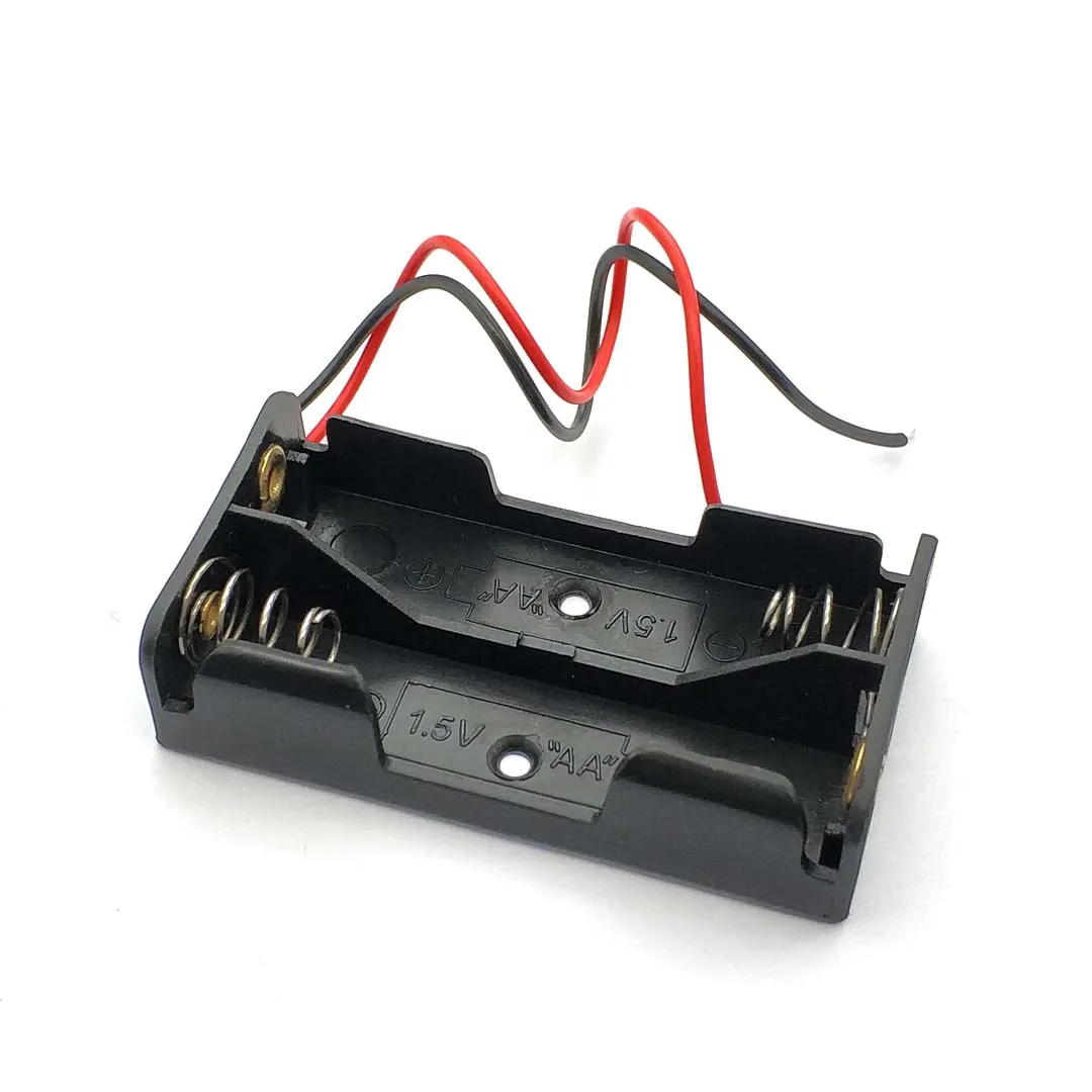 

5Pcs 2 X 1.5V AA Battery Holder Case Box Black W Wire Leads