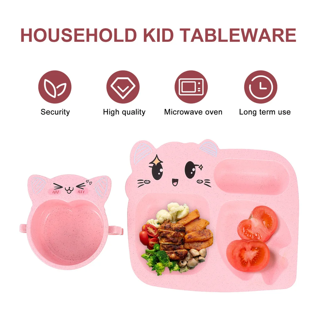 

1 Set Kid Tableware Wheat Straw Cartoon Dinner Plate Compartmental Dinner Plate
