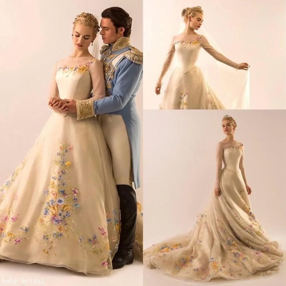 Sexy Hot Sale New Fashion Design Cinderella Princess Embroidery Wedding Dresses Champagne Ball Gowns robe de soirée de mariage