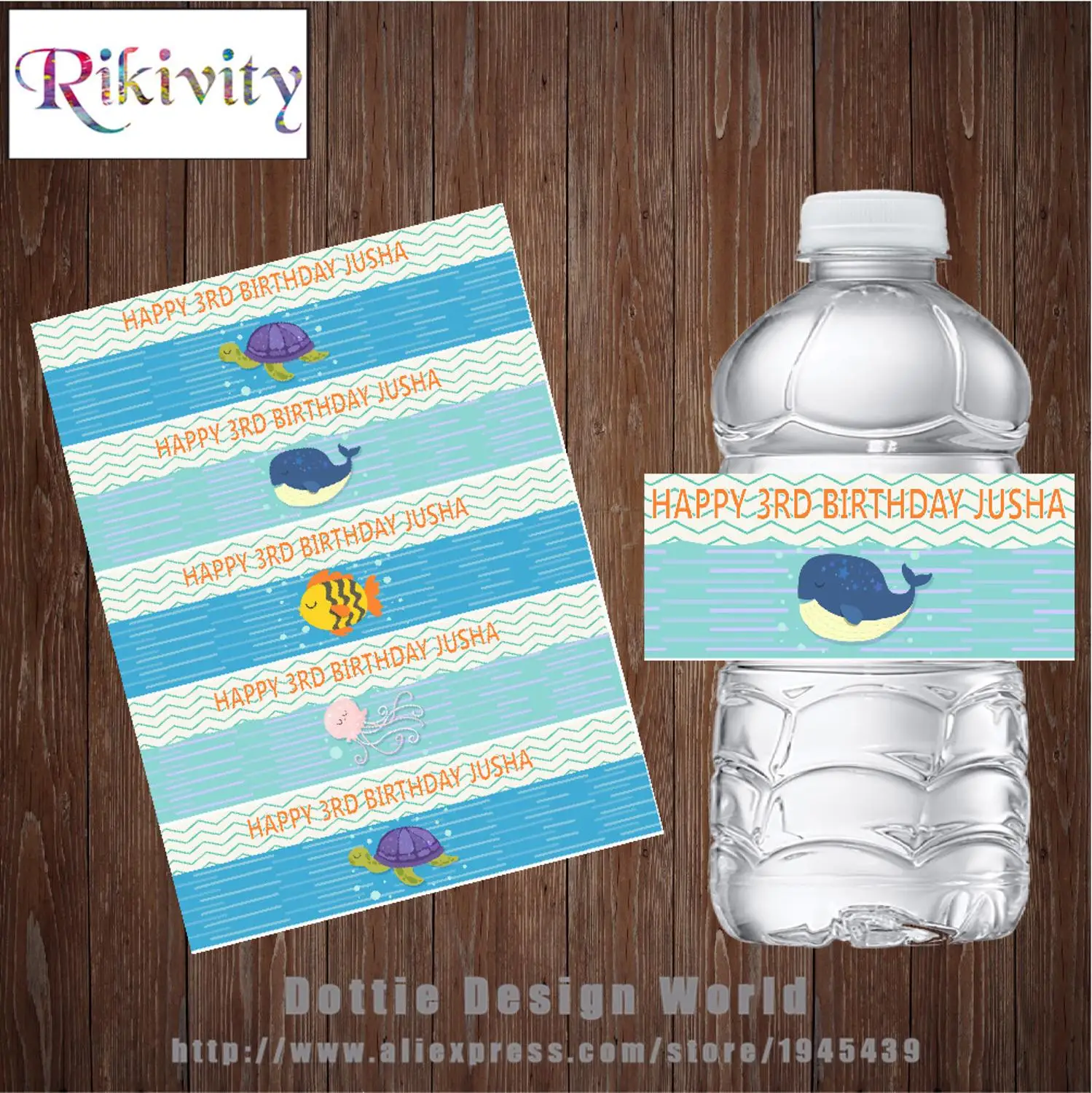 20 шт./лот персонализированные этикетки для бутылок с водой морским зоопарком