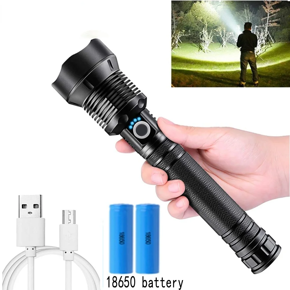 

Powerful LED Flashlight USB Rechargeable Torch Light Built-in 18650 Battery Portable Tactical Flashlight For Fishing Camping