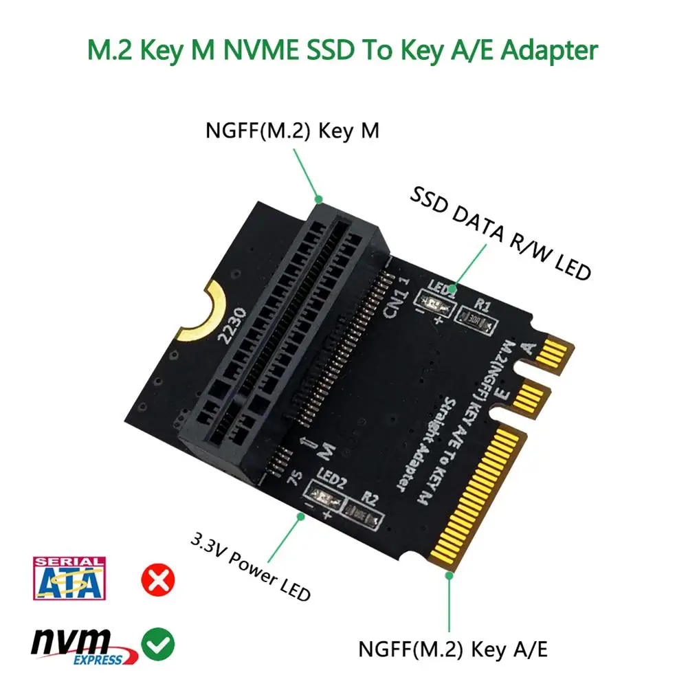 M.2 NGFF NVMe ключ/E ключ м SSD адаптер пластина преобразователь с Светодиодный