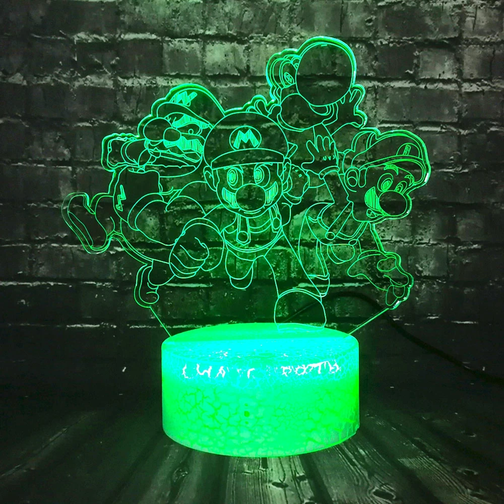 Настольная лампа Super Mario Bros Yoshi Brother Luigi Toad Donkey Kong Bowser с мультипликационным принтом