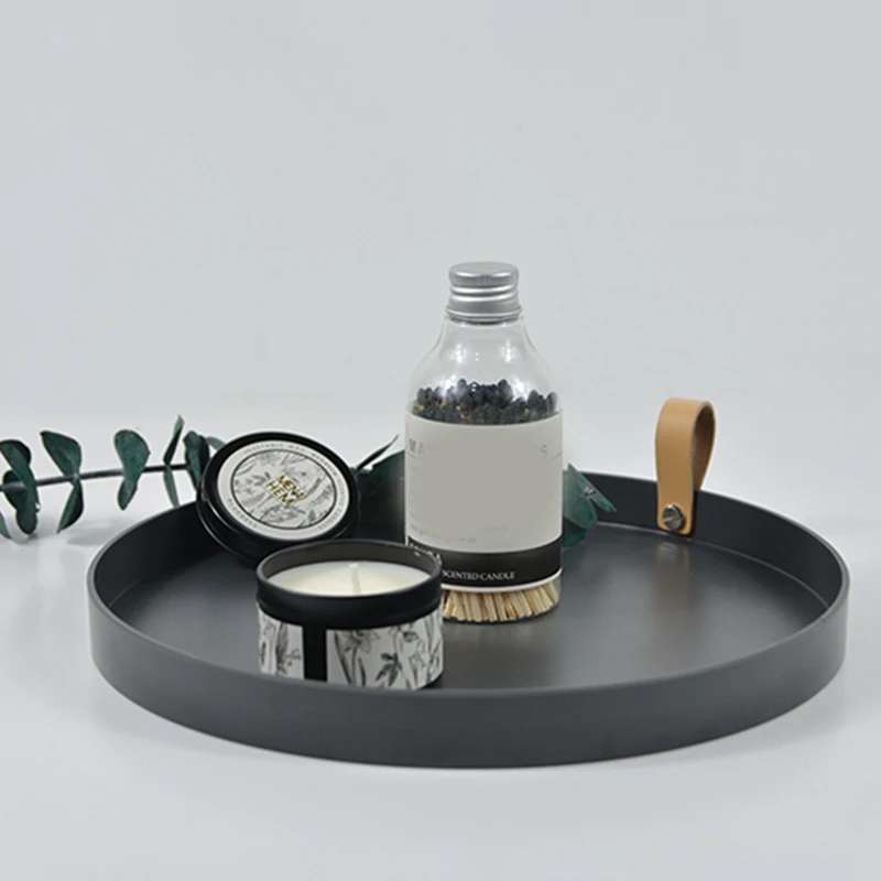 

Desktop Storage Tray Nordic Plastic Round Jewelry Trays Living Room Kitchen Table Meal Snack Tray Plate with Handle Home Decor