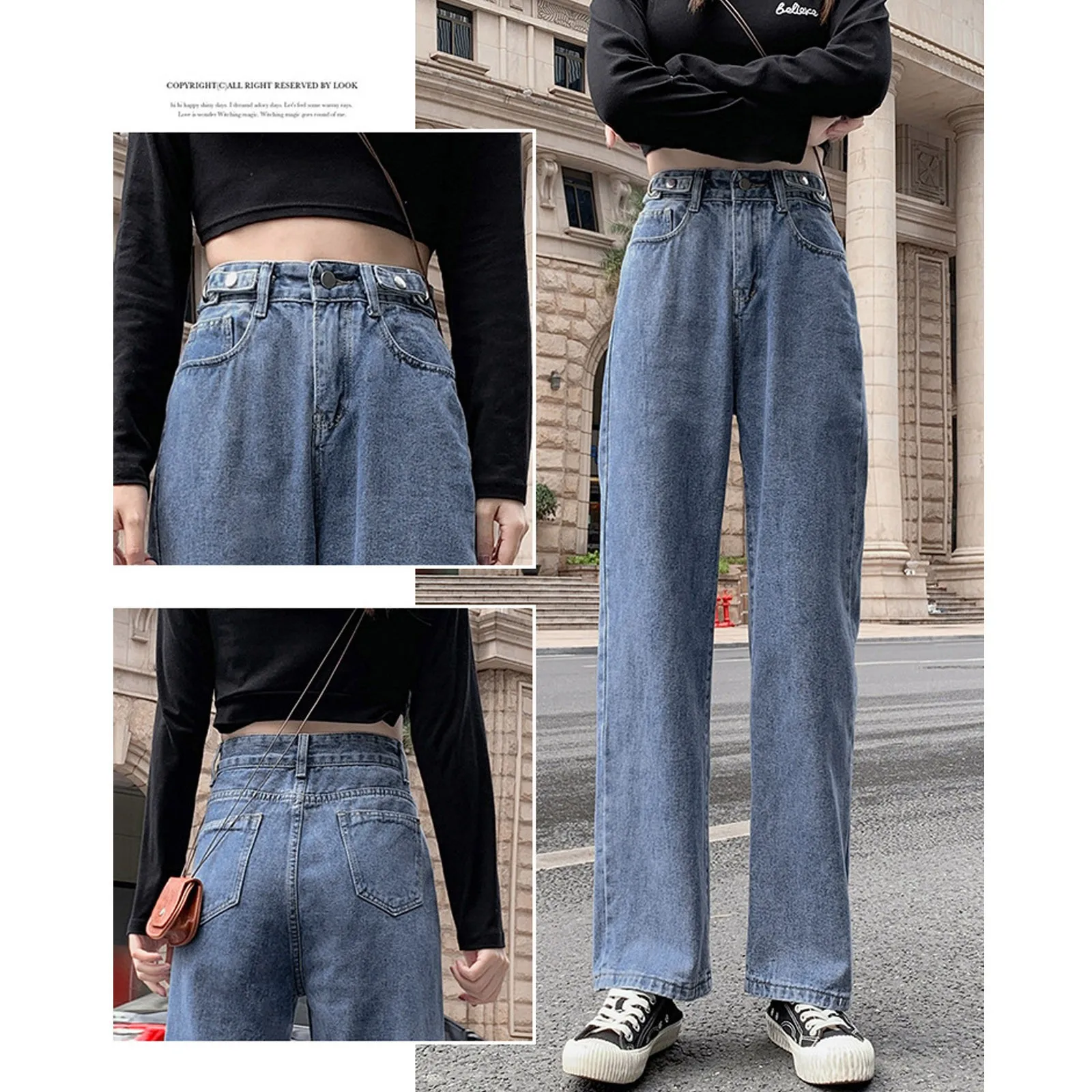 

Women's Casual Pants Hight Waist Distressed Straight Denim Jeans Vintage Trouser Women's High-Rise Straight-Leg Jeans
