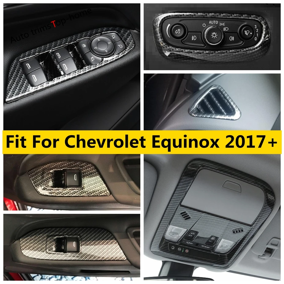 

Carbon Fiber Look Accessories For Chevrolet Equinox 2017 - 2022 Window Glass Lift / Head Light Button / Air AC Vent Cover Trim