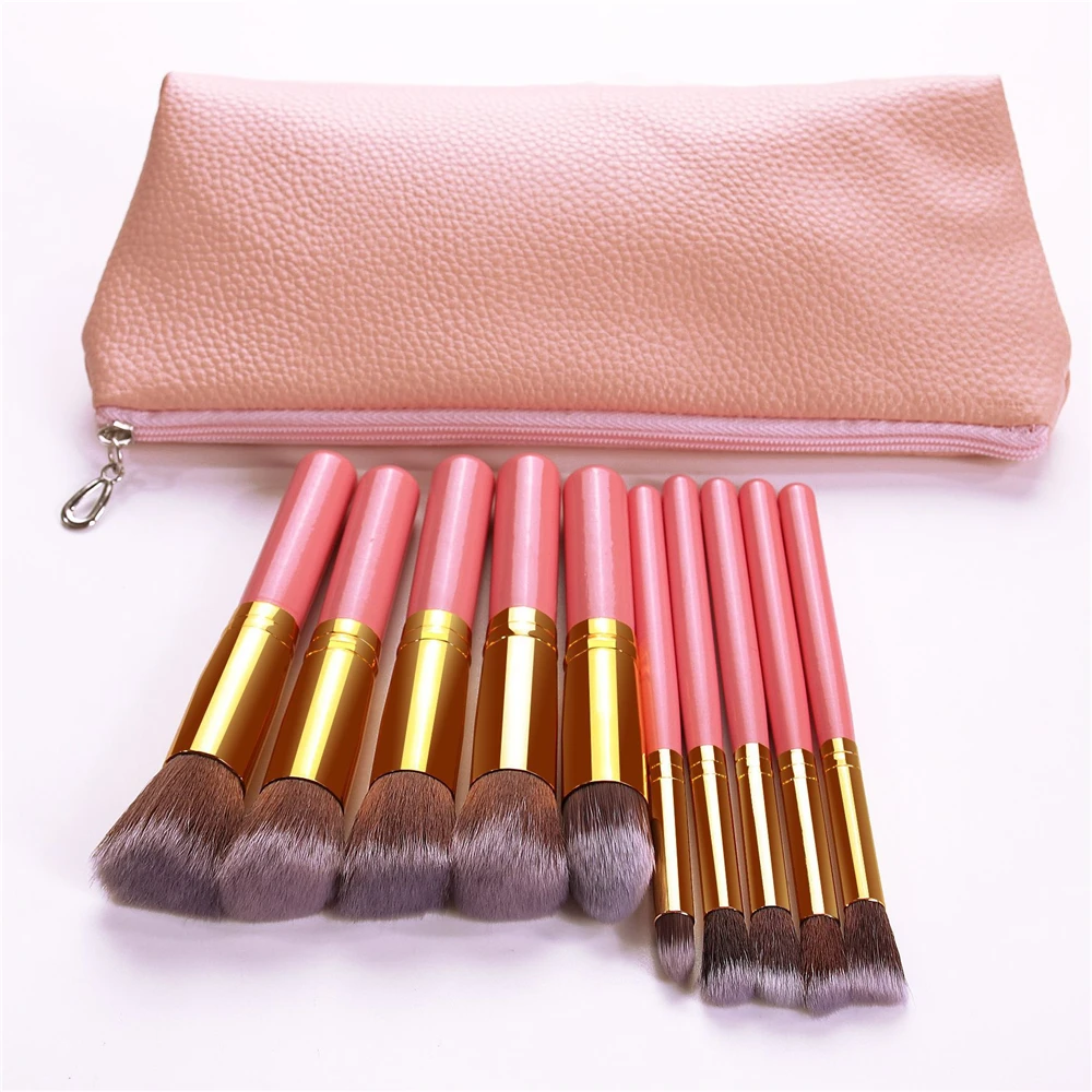 Pink with bag Новое поступление 10 шт набор кистей для макияжа мягкие синтетические волосы Косметика основа пудра смешивание румяна леди красота макияж инструменты - Handle Color: Pink with bag