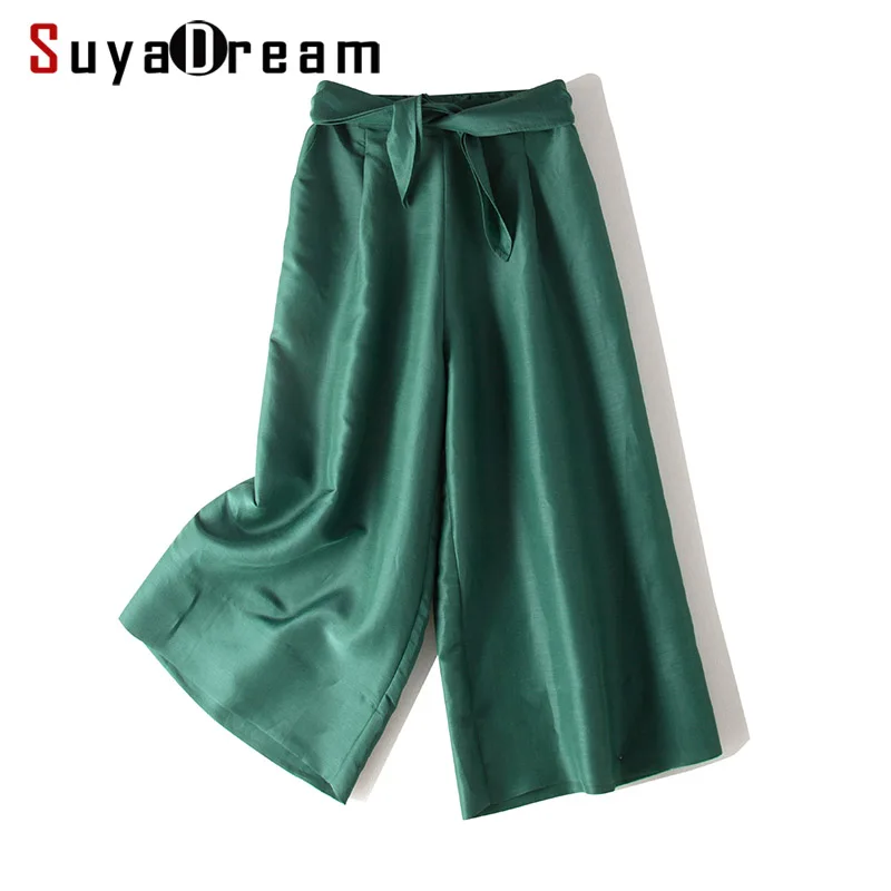 Женские брюки с широкими штанинами 50% натуральный шелк хлопок телячья длина 2019