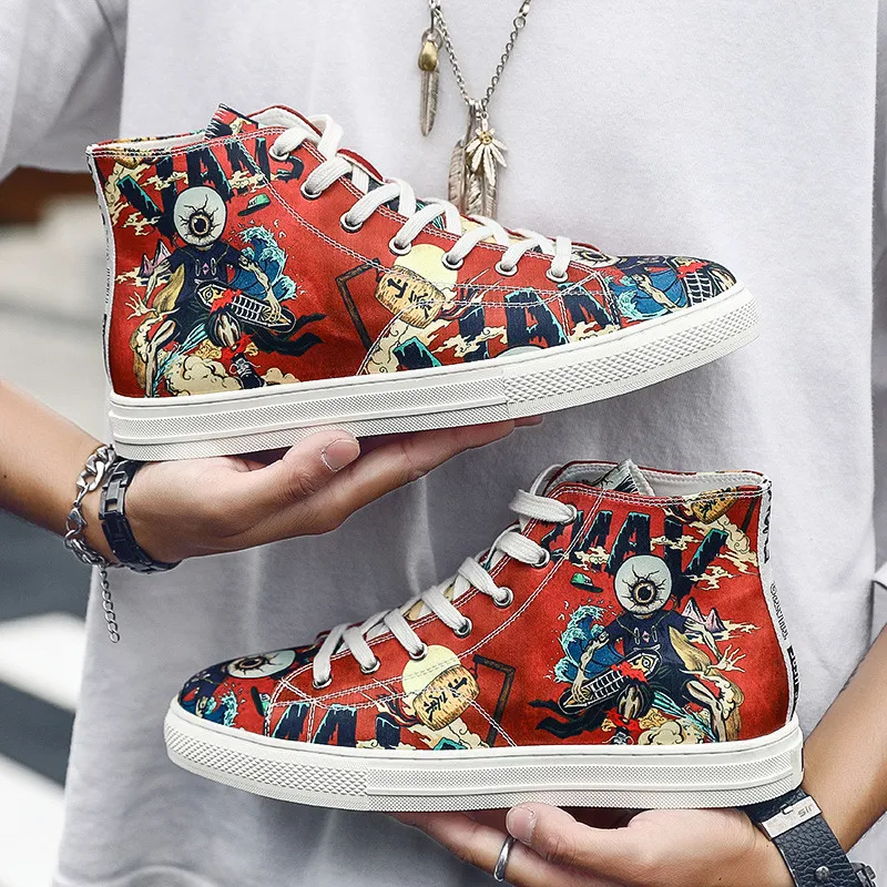 New Men's Sneakers Shoes High top Fashion Cartoon Printed Men Casual Hip-hop Graffiti Mens Trainers zapatillas hombre 2020 |