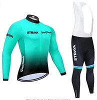 strava 2021 mens cycling jersey long sleeve set mtb bicycle team quick dry cycling clothing 20d gel bib pants