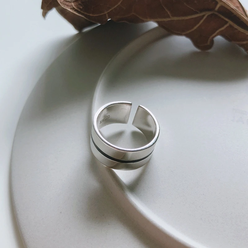 LouLeur Real 925 Silver Sterling Rings Minimalist Line High Quality Wide Ring for Women Casual Office Party Ring Fashion Jewelry