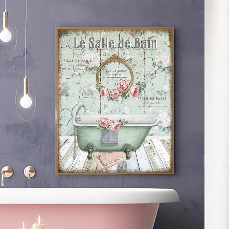 Винтажная потертая викторианская Ванна во французском стиле холст эстетическая